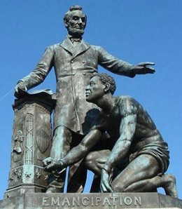 No, he is not getting as shoe-shine. Thomas Ball, Abraham Lincoln, Lincoln Park, Washington, D.C.